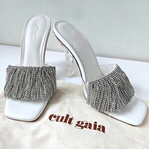 Cult Gaia NEW Lana Rhinestone Crystal Fringe 4" Heels Sandal Size EU 36 US 6